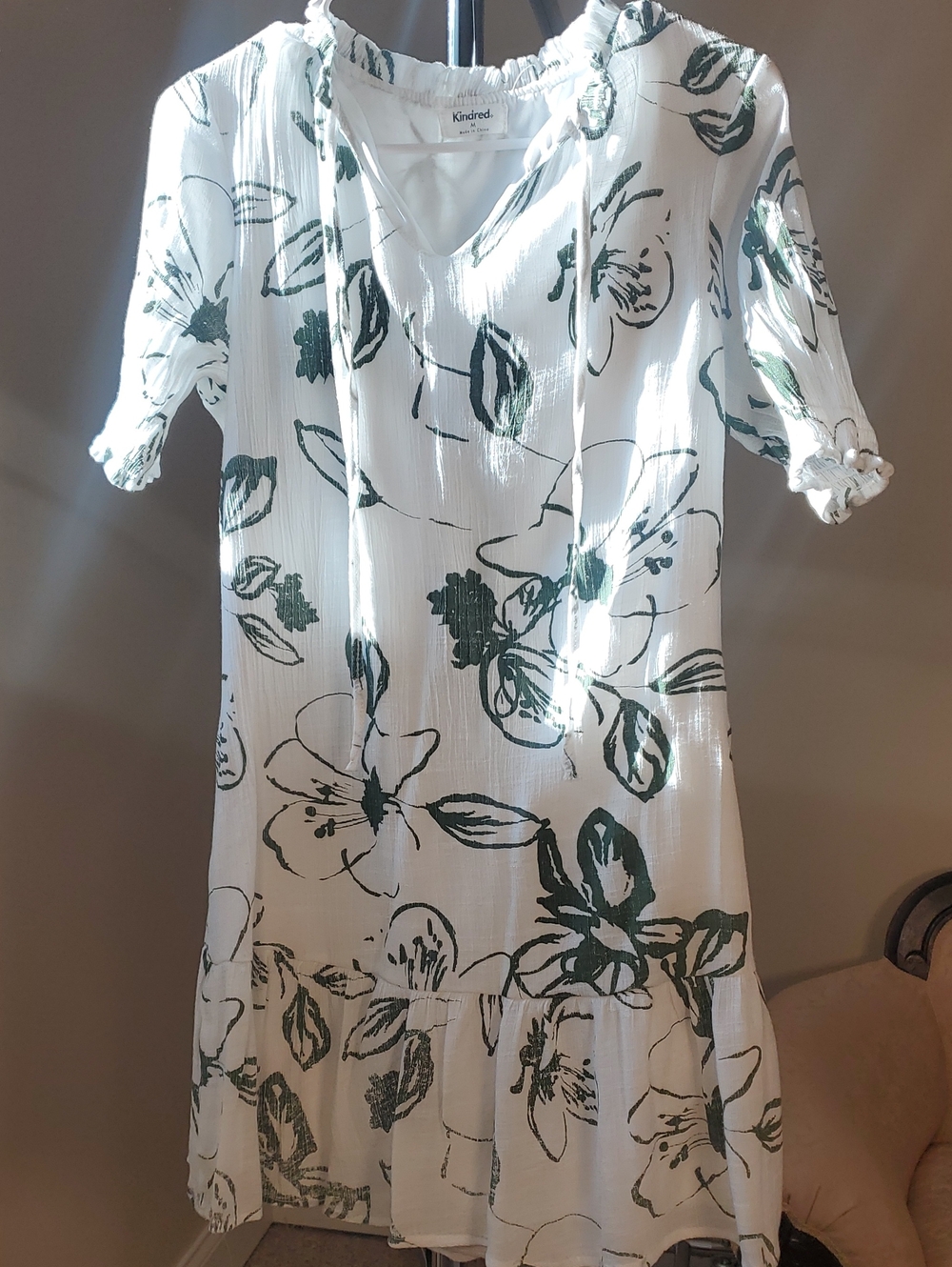 White Floral Tie-Neck Midi Dress